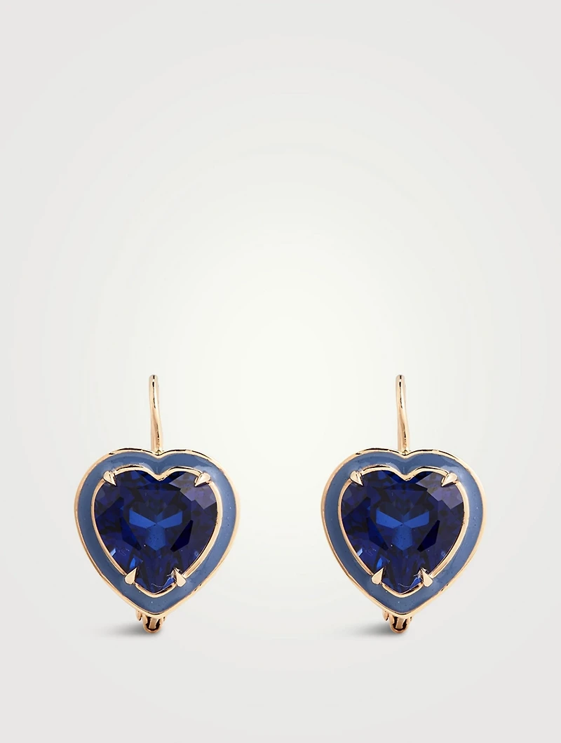 14K Gold Heart Cocktail Drop Earrings With Blue Sapphire