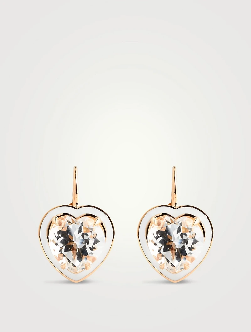14K Gold Heart Cocktail Drop Earrings With White Topaz