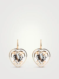 14K Gold Heart Cocktail Drop Earrings With White Topaz