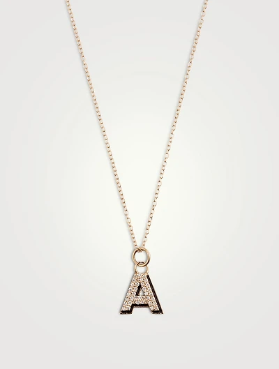 14K Gold Enamel Letter 'A' Shadow Necklace With Diamonds