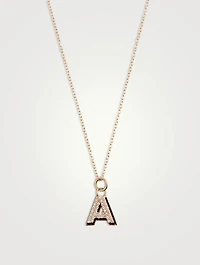 14K Gold Enamel Letter 'A' Shadow Necklace With Diamonds