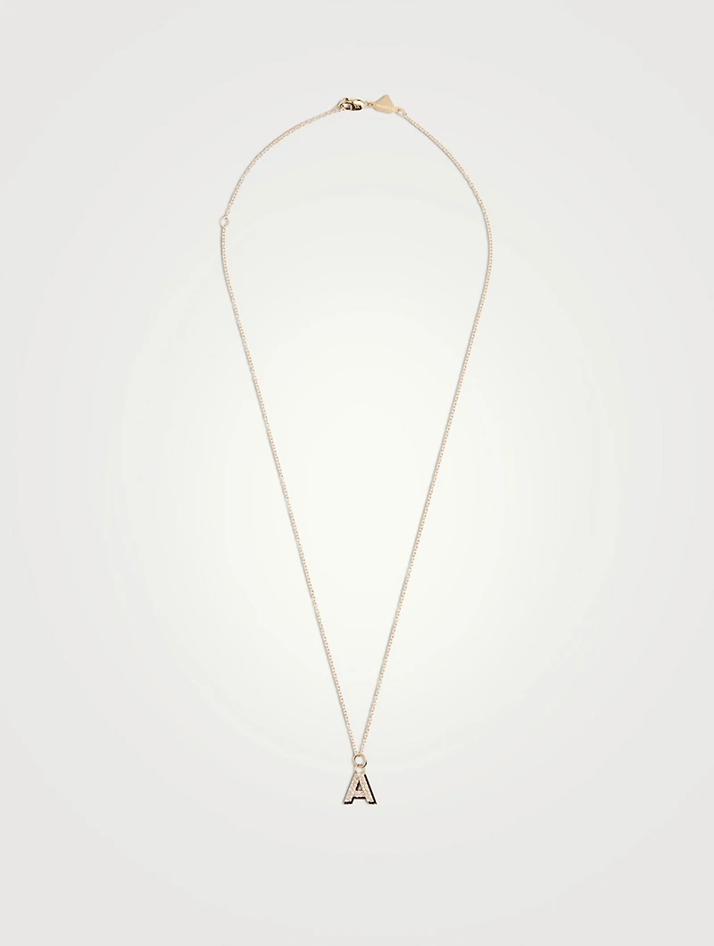 14K Gold Enamel Letter 'A' Shadow Necklace With Diamonds