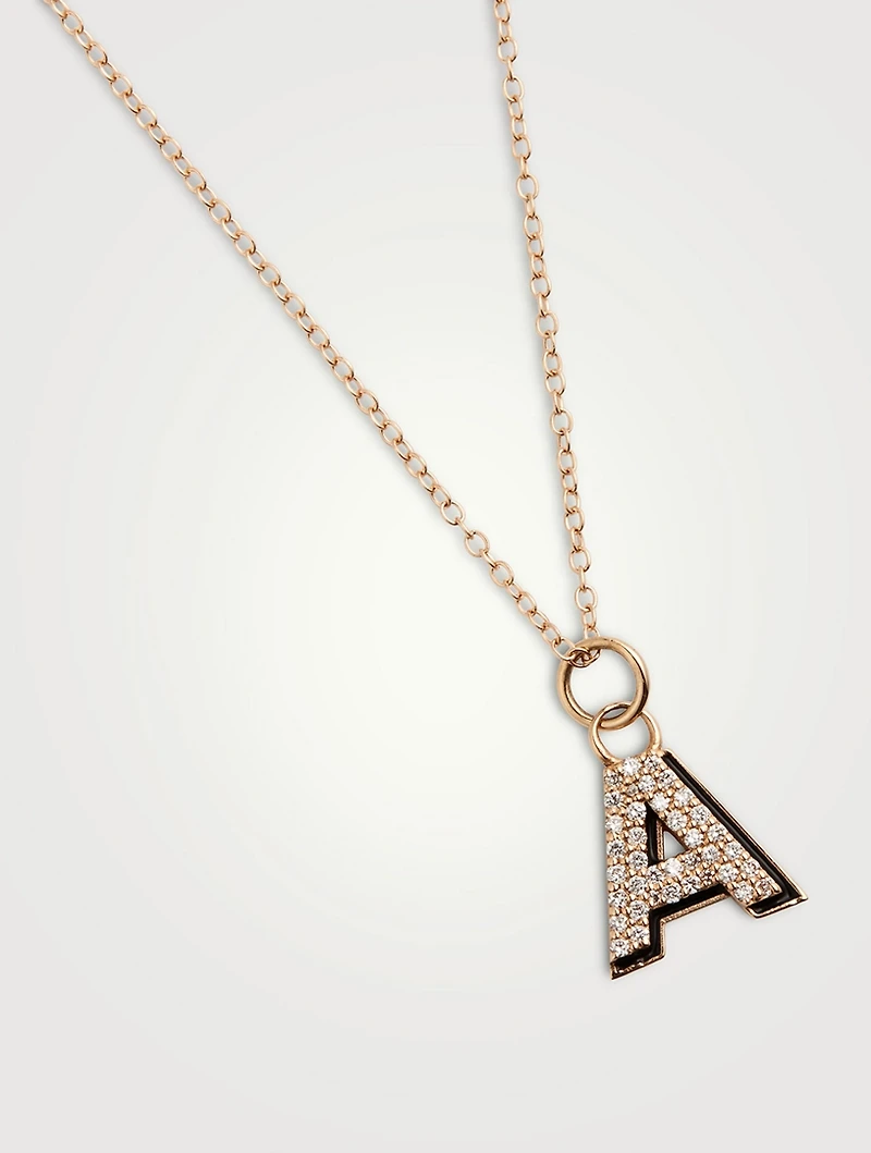 14K Gold Enamel Letter 'A' Shadow Necklace With Diamonds