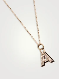 14K Gold Enamel Letter 'A' Shadow Necklace With Diamonds