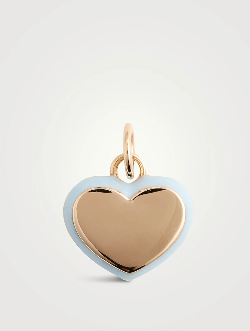 14K Gold Enamel Puffy Heart Charm