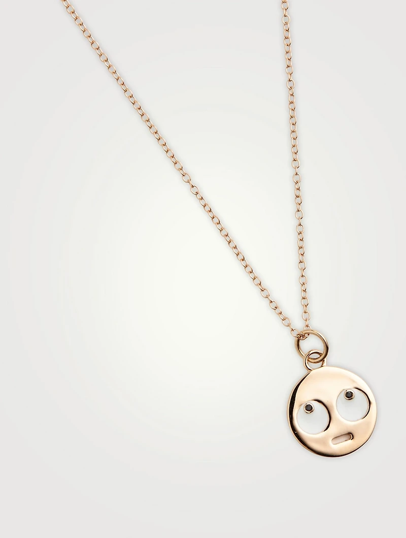 Medium 14K Gold Eye Roll Necklace With Black Diamonds