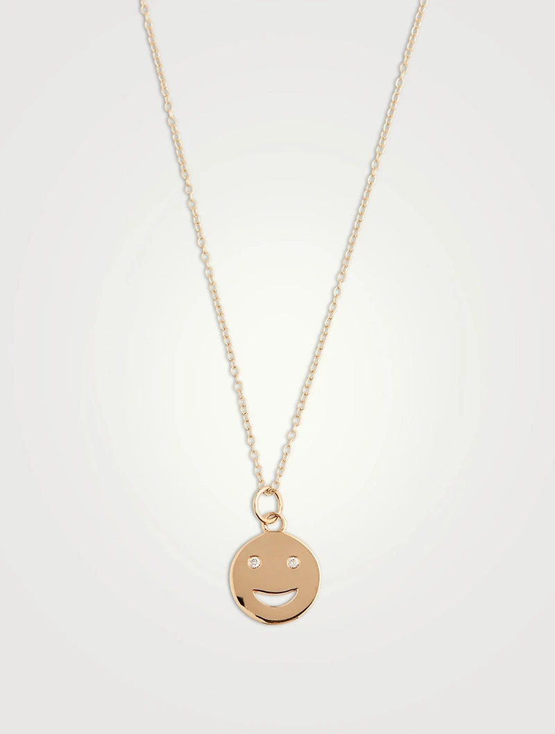 Medium 14K Gold Happy Face Necklace With Diamonds