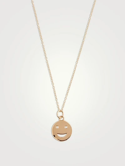Medium 14K Gold Happy Face Necklace With Diamonds