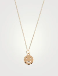 Medium 14K Gold Happy Face Necklace With Diamonds