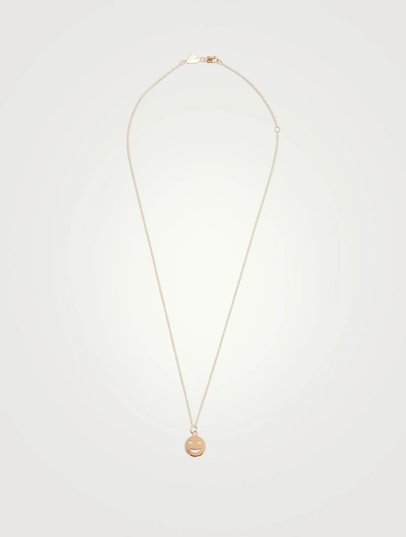 Medium 14K Gold Happy Face Necklace With Diamonds