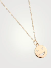 Medium 14K Gold Happy Face Necklace With Diamonds