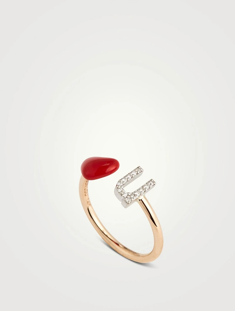 14K Gold Love U Ring With Diamonds
