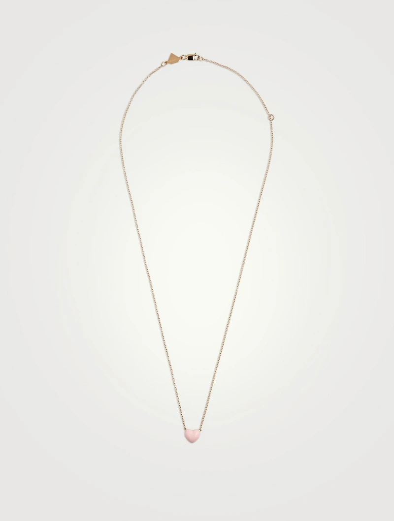14K Gold Enamel Heart Necklace
