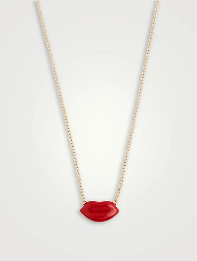 14K Gold Enamel Lip Necklace