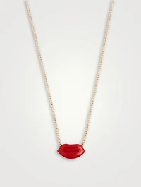 14K Gold Enamel Lip Necklace