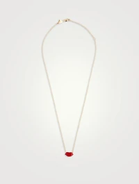 14K Gold Enamel Lip Necklace