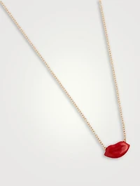 14K Gold Enamel Lip Necklace