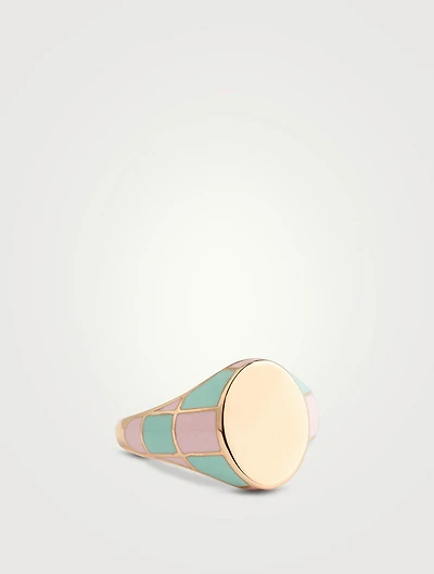 14K Gold Checker Signet Ring