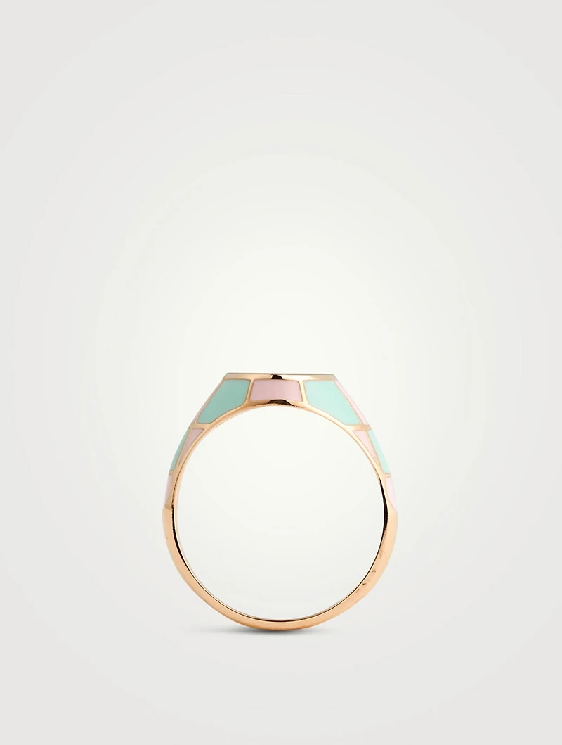 14K Gold Checker Signet Ring