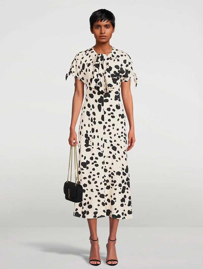 Silk Midi Dress Dalmatian Print
