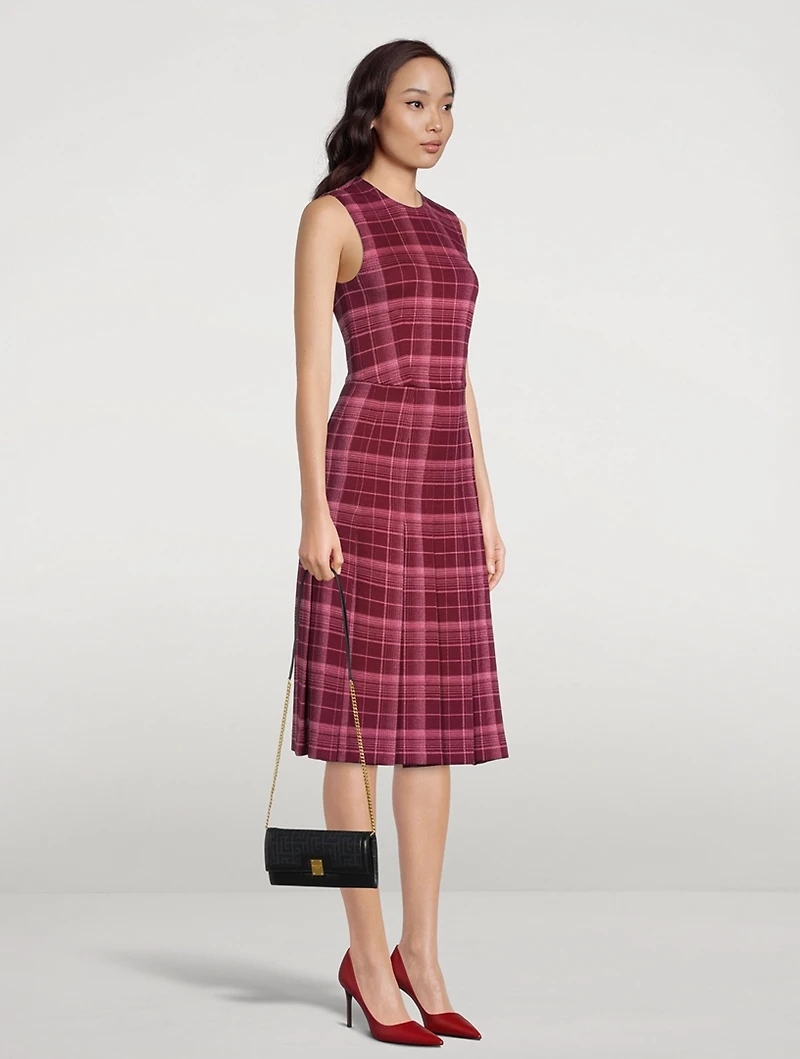 Sleeveless Midi Dress Plaid Print