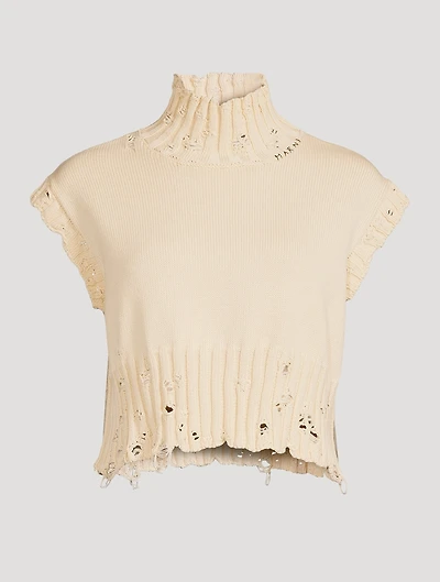 Distressed Turtleneck Sweater Vest