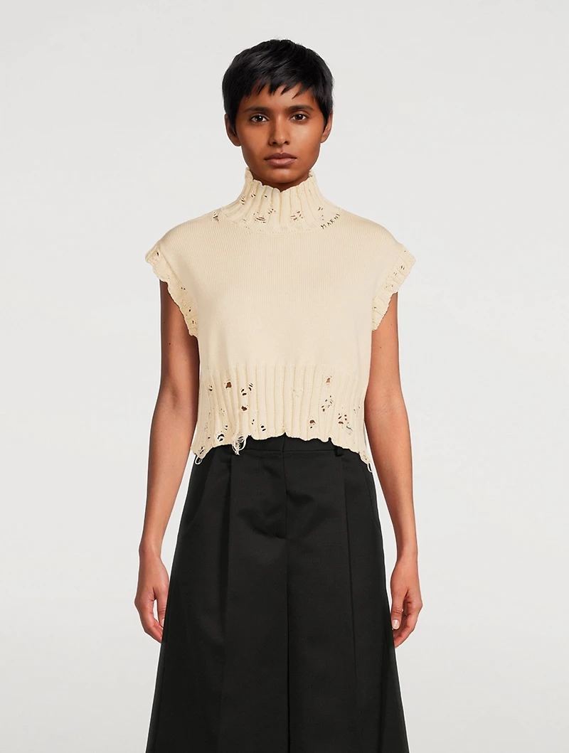 Distressed Turtleneck Sweater Vest