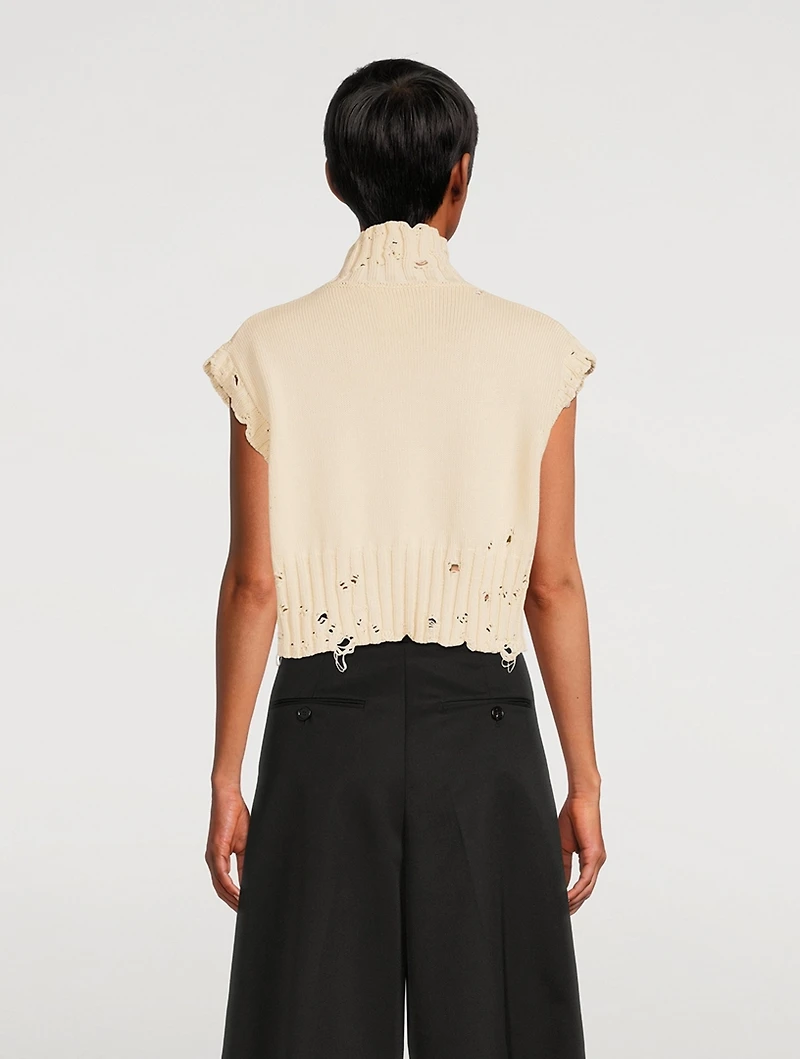 Distressed Turtleneck Sweater Vest