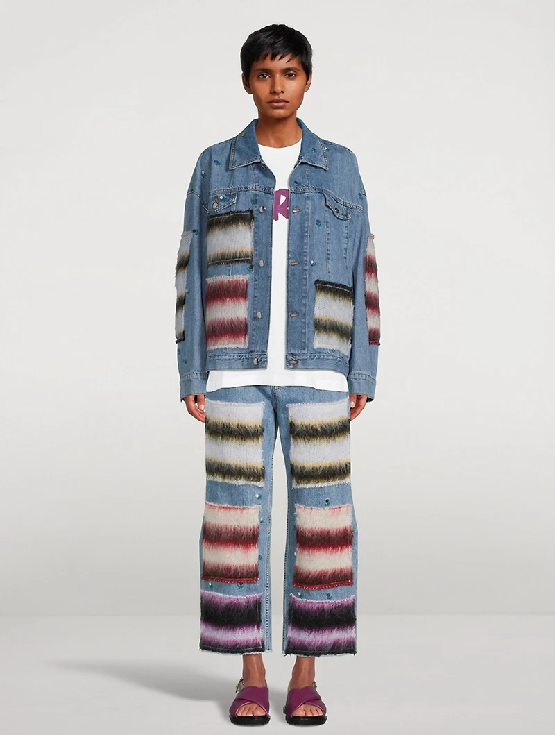 Denim Jacket With Mohair Patches