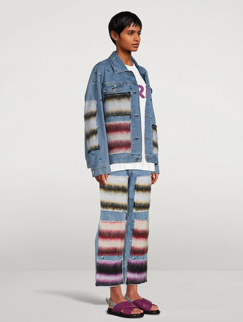 Denim Jacket With Mohair Patches
