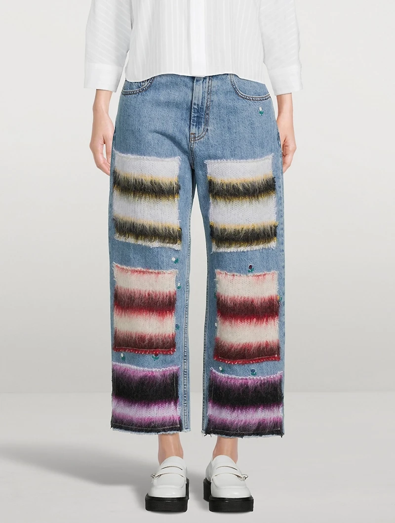 Wide-Leg Jeans With Mohair Patches