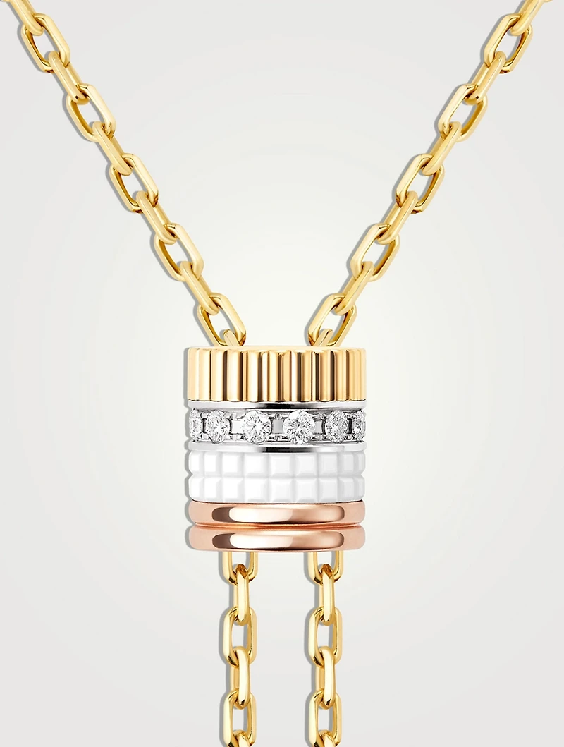 Large Quatre White Edition 18K Gold Tie Necklace With Diamonds