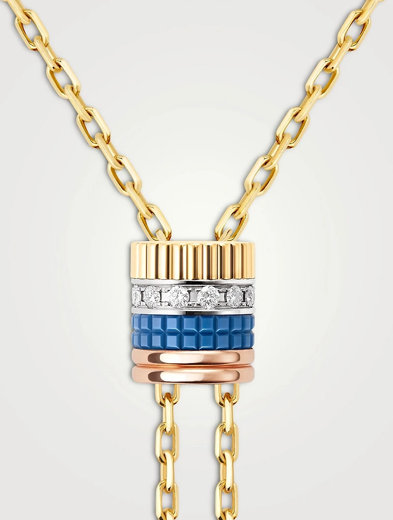 Large Quatre Blue Edition 18K Gold Tie Necklace With Diamonds