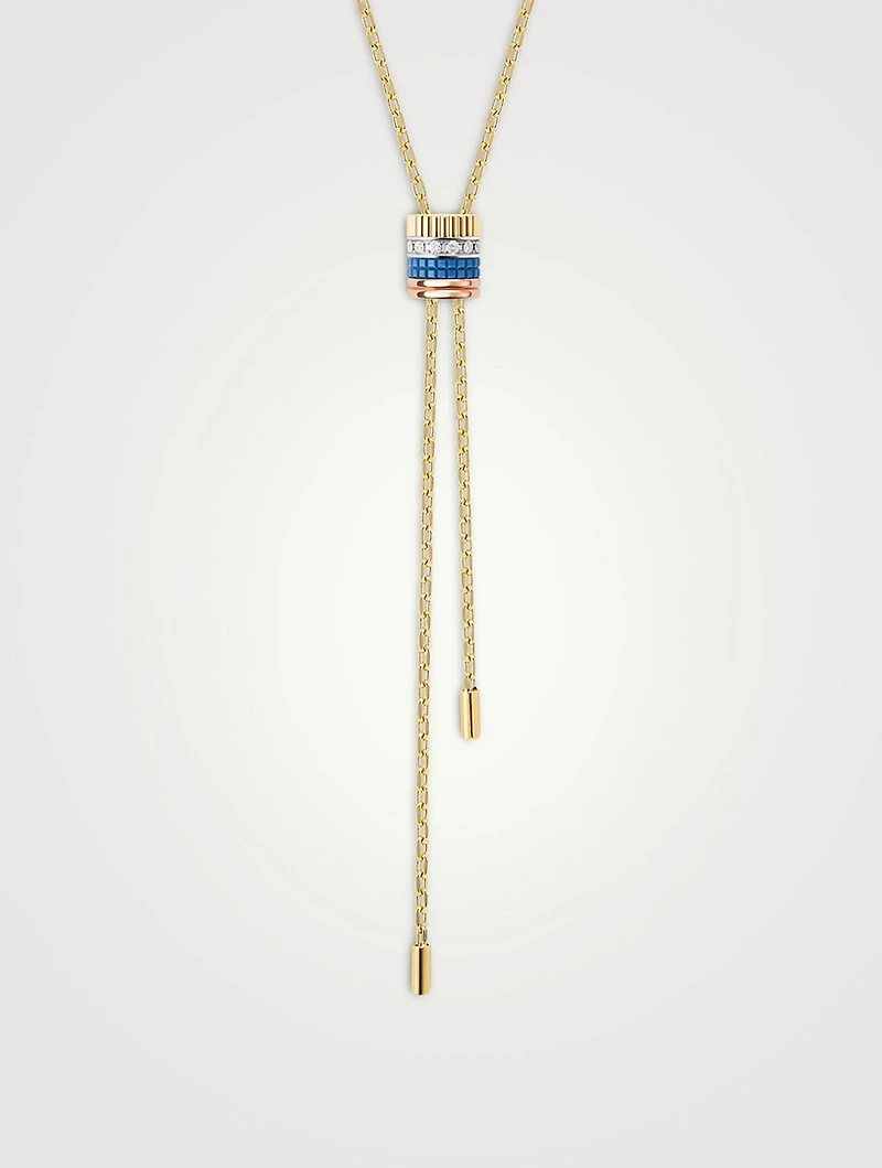 Large Quatre Blue Edition 18K Gold Tie Necklace With Diamonds