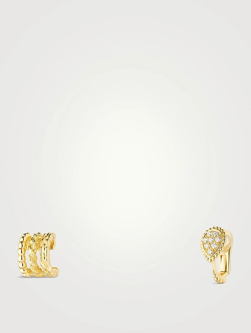 Serpent Bohème Asymmetrical 18K Gold Clip-On Earrings With Diamonds
