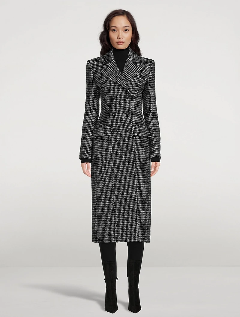Double-Breasted Houndstooth Coat