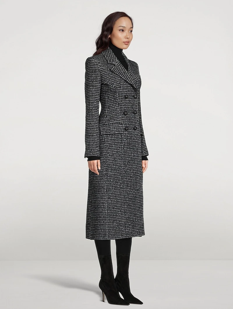 Double-Breasted Houndstooth Coat