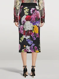 Logo-Band Satin Midi Skirt Mixed-Floral Print
