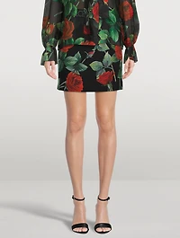 Logo-Band Charmeuse Mini Skirt In Rose Print