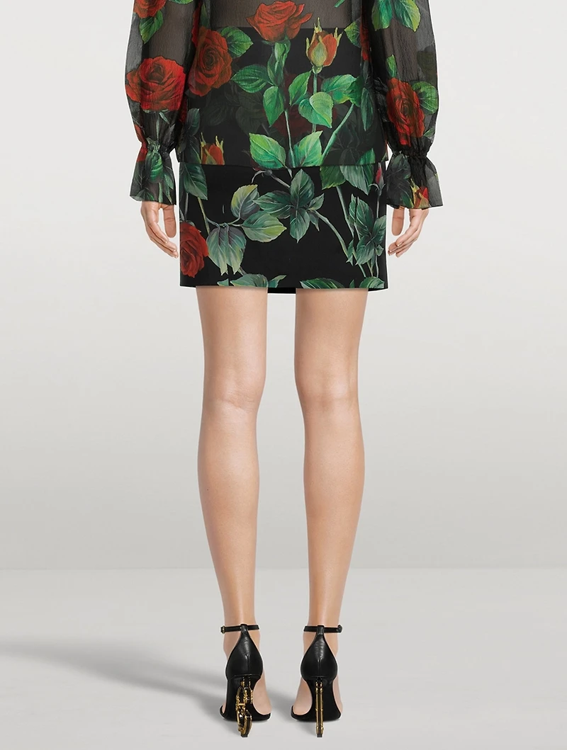 Logo-Band Charmeuse Mini Skirt In Rose Print