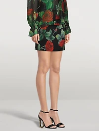 Logo-Band Charmeuse Mini Skirt In Rose Print