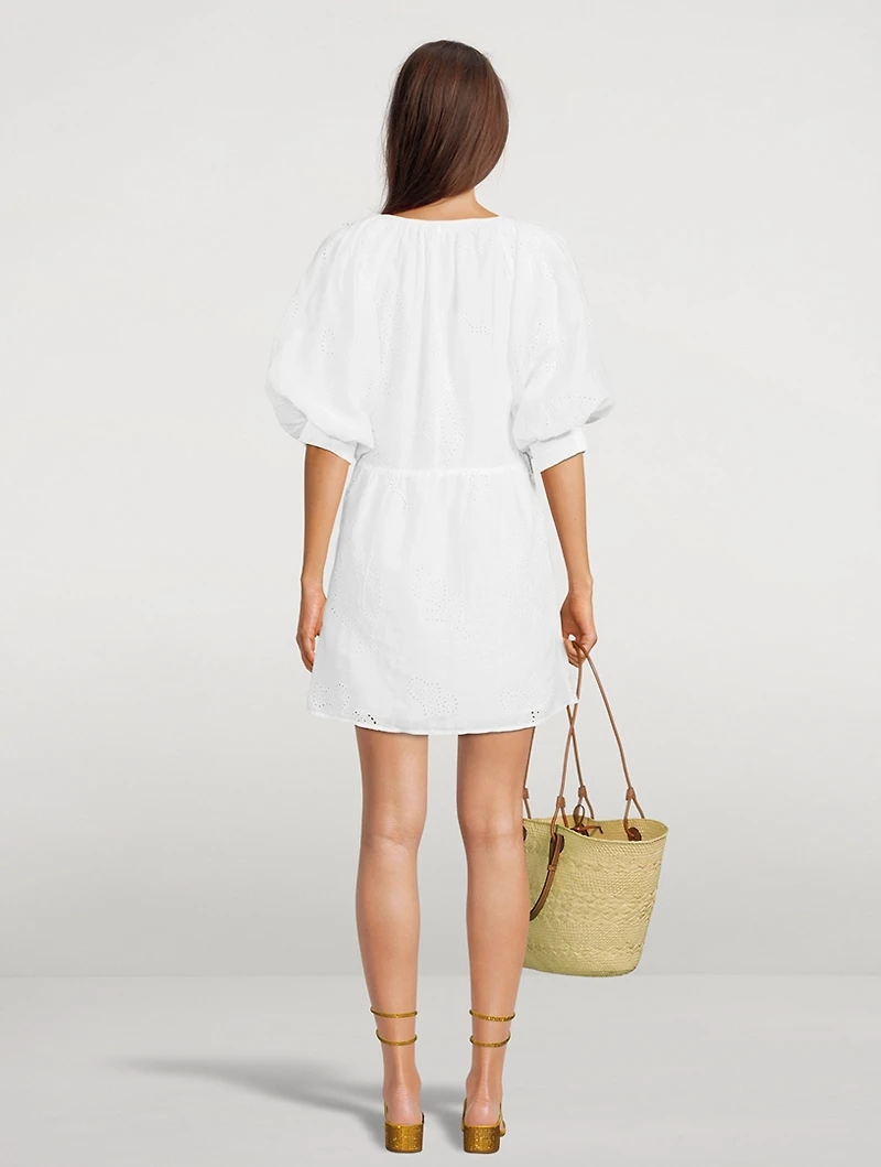 Eyelet Puff-Sleeve Dress