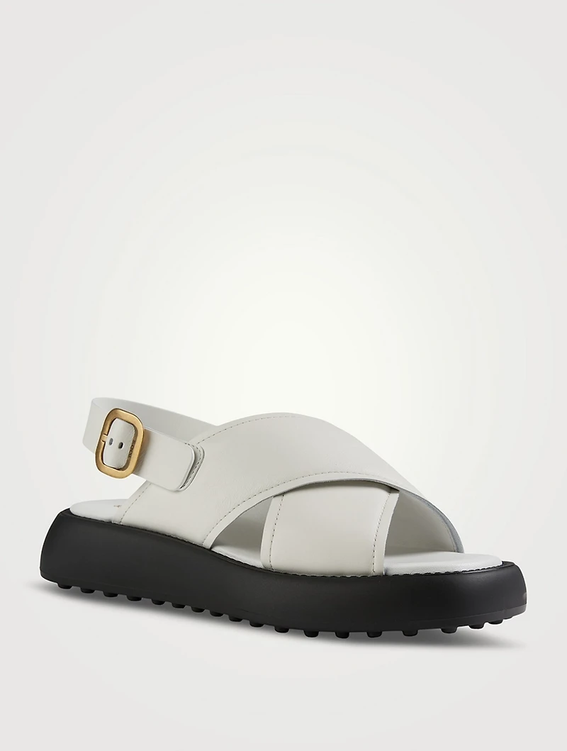 Leather Crisscross Slingback Platform Sandals