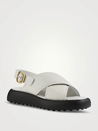 Leather Crisscross Slingback Platform Sandals