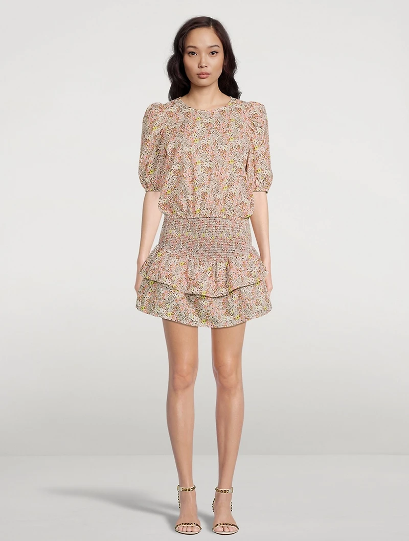 Nili Smocked Mini Skirt Floral Print