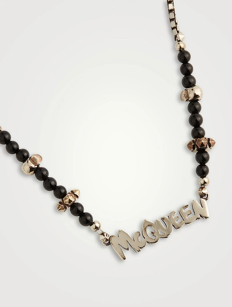 Graffiti Logo Cut-Out Beaded Necklace