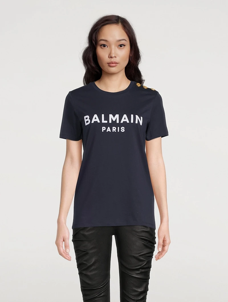 Flocked Logo T-Shirt With Buttons