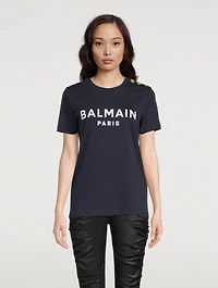 Flocked Logo T-Shirt With Buttons