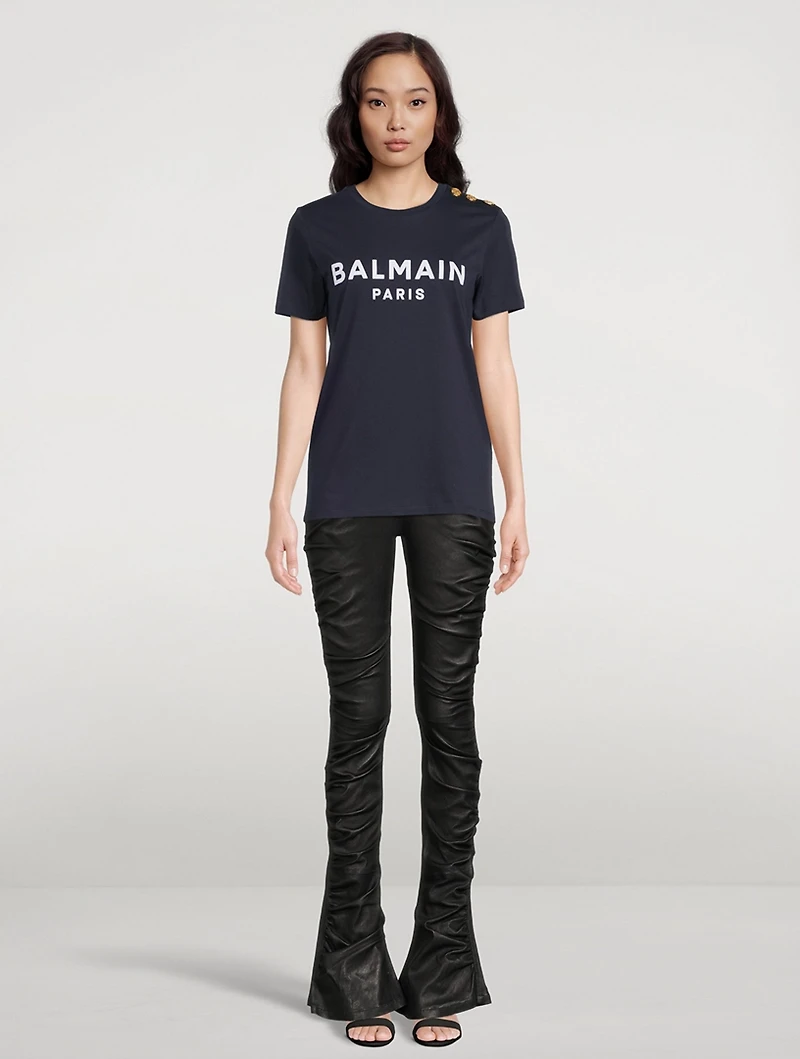 Flocked Logo T-Shirt With Buttons