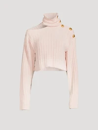 Cut-Out Cropped Ribbed Turtleneck Sweater